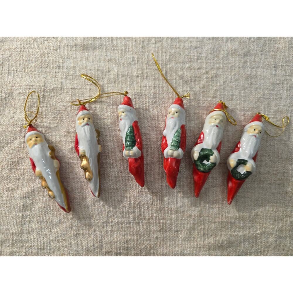 Vintage Set of 6 Pencil Skinny Icicle Santa Claus Christmas Ornament Tree Decor